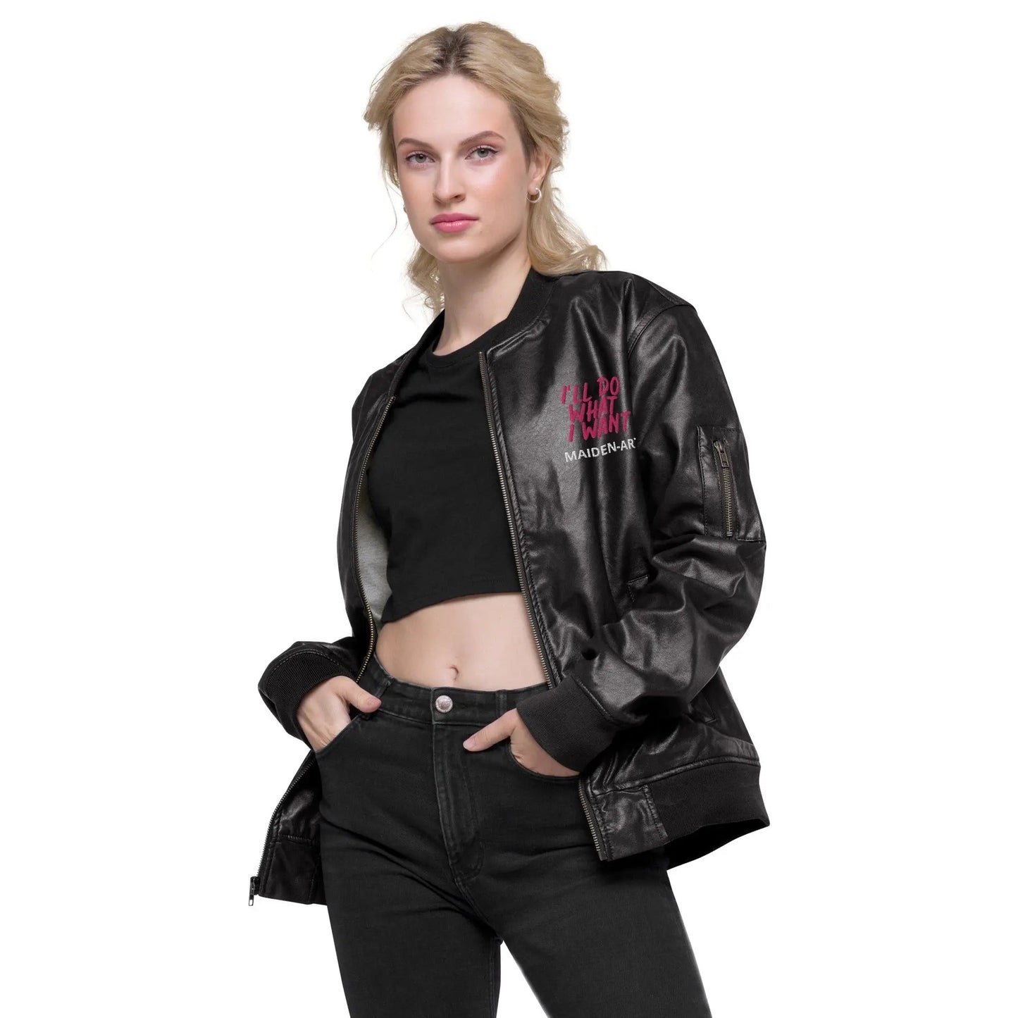 REBEL GIRL Leather Bomber Jacket - Eco4life Clothing and Accessories