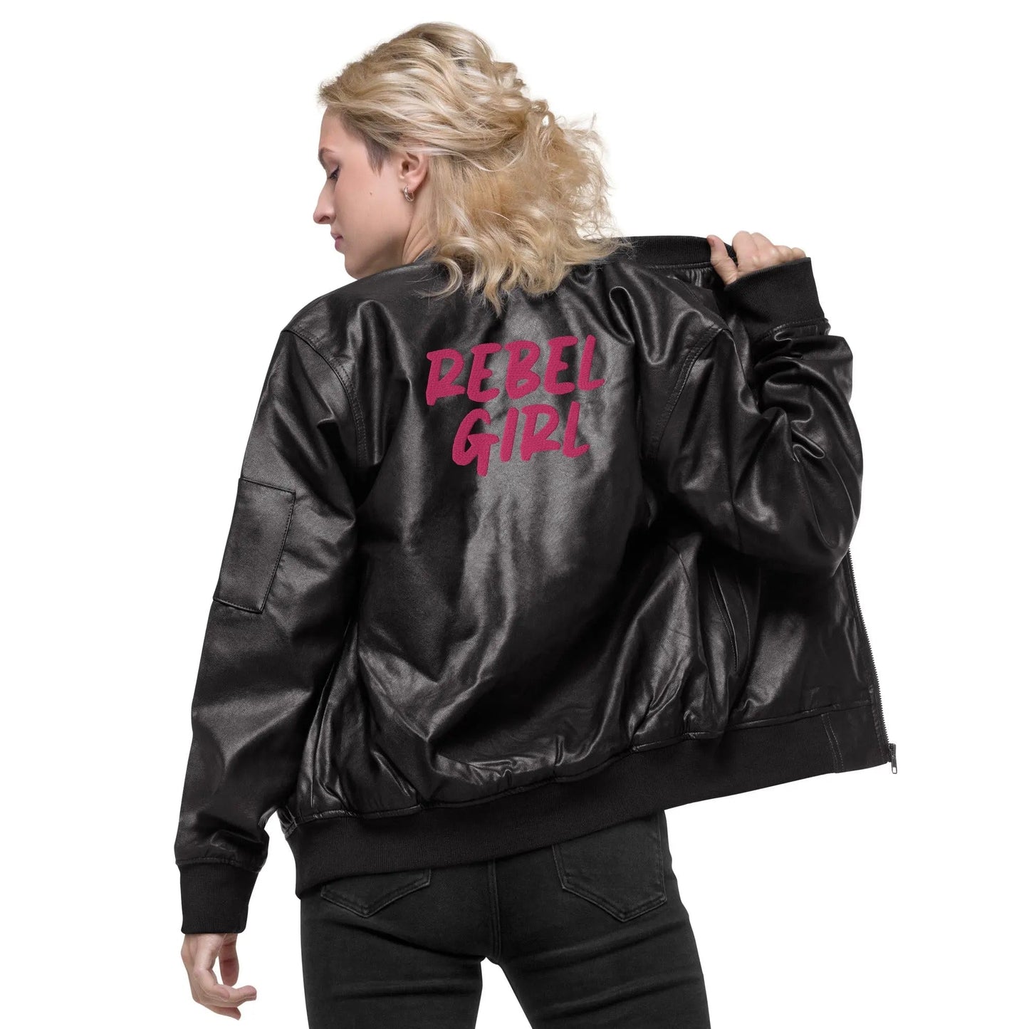 REBEL GIRL Leather Bomber Jacket - Eco4life Clothing and Accessories