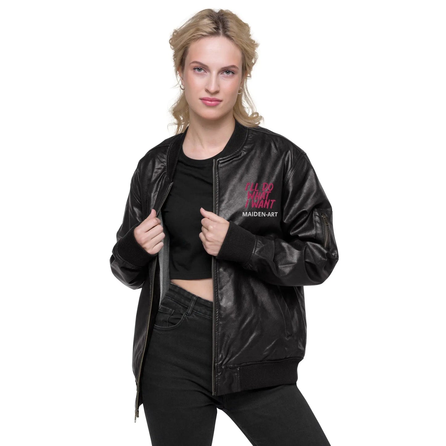 REBEL GIRL Leather Bomber Jacket - Eco4life Clothing and Accessories