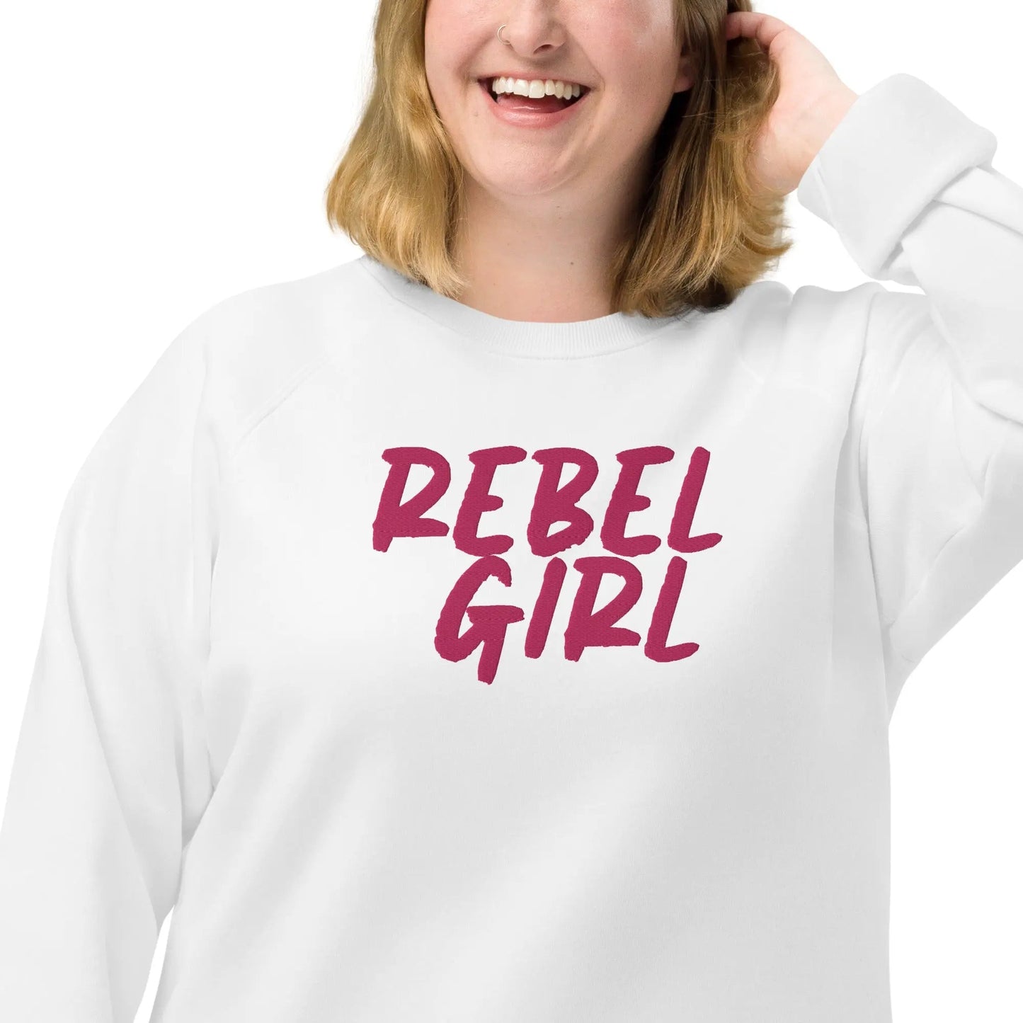 Rebel Girl Unisex organic raglan sweatshirt Organic Clothing with EMBROIDERY - Eco4life Clothing and Accessories