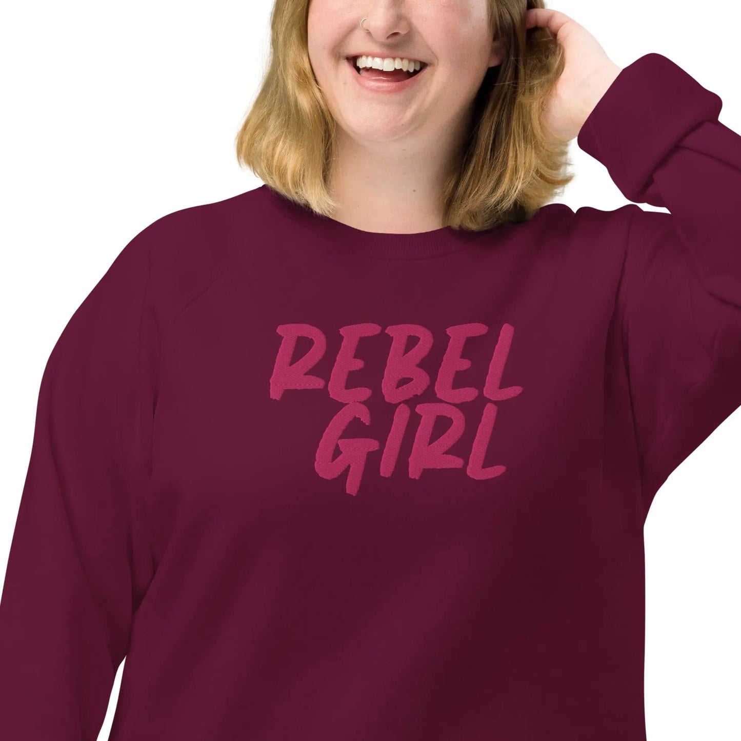 Rebel Girl Unisex organic raglan sweatshirt Organic Clothing with EMBROIDERY - Eco4life Clothing and Accessories