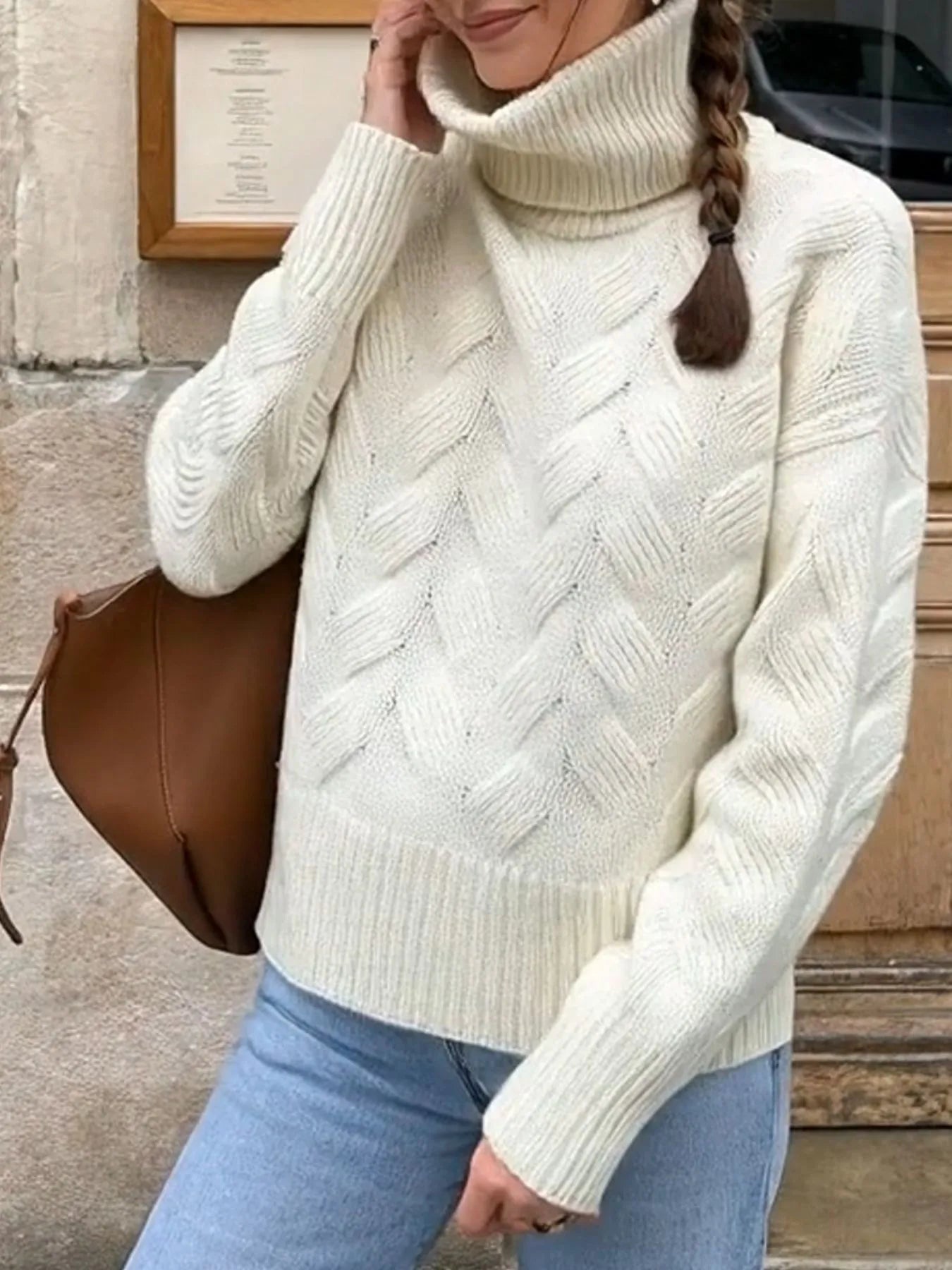 Ribbed Hem Turtleneck Long Sleeve Sweater - Eco4life Clothing and Accessories
