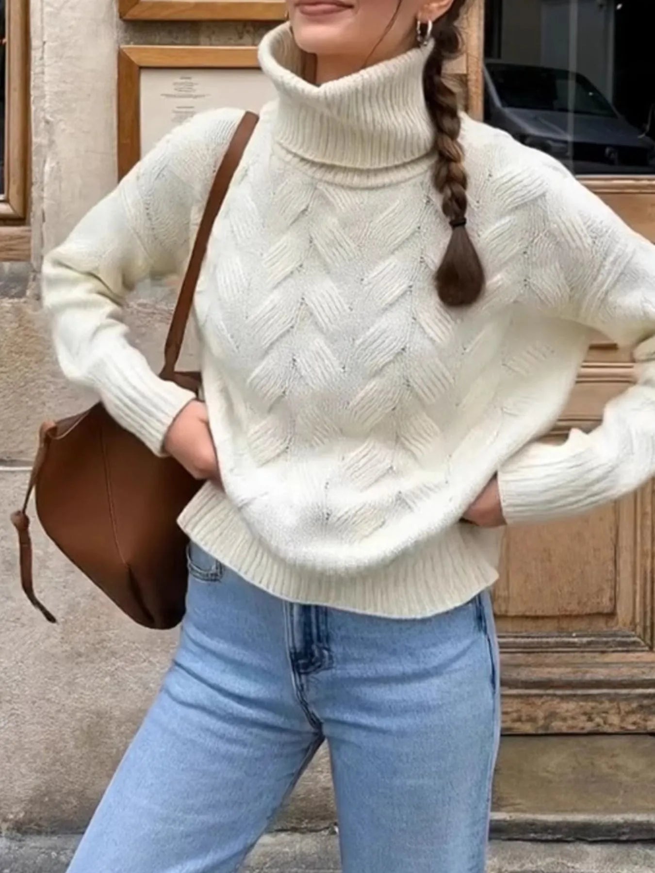 Ribbed Hem Turtleneck Long Sleeve Sweater - Eco4life Clothing and Accessories