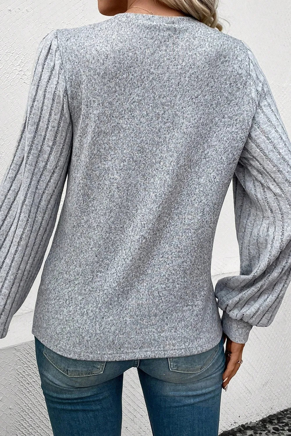 Ribbed Round Neck Long Sleeve Knit Top - Eco4life Clothing and Accessories