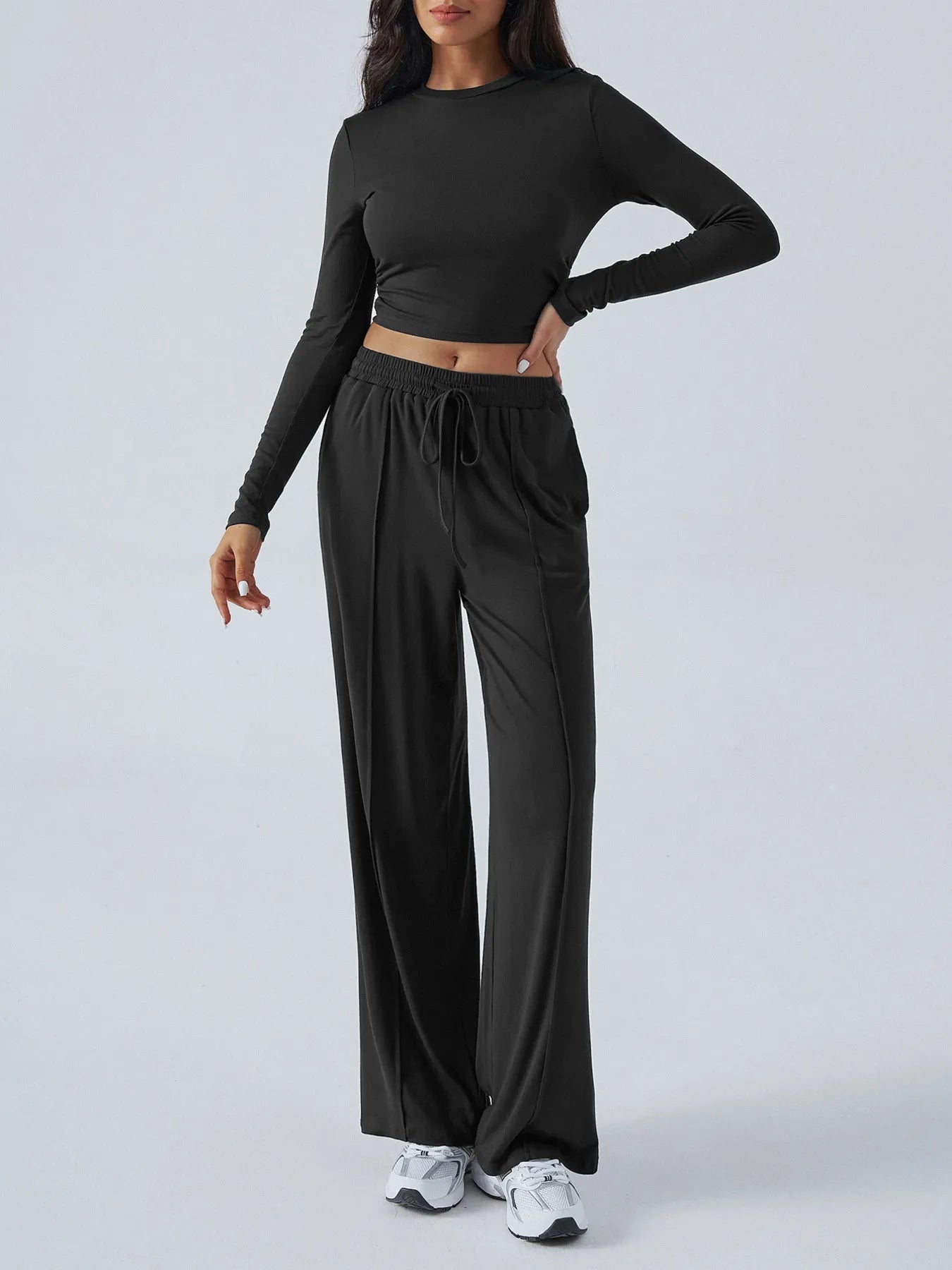 Round Neck Long Sleeve Top and Pants Set - Eco4life Clothing and Accessories
