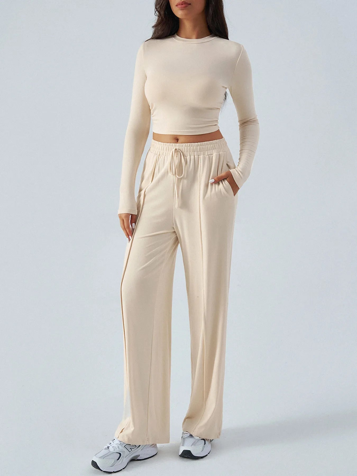 Round Neck Long Sleeve Top and Pants Set - Eco4life Clothing and Accessories