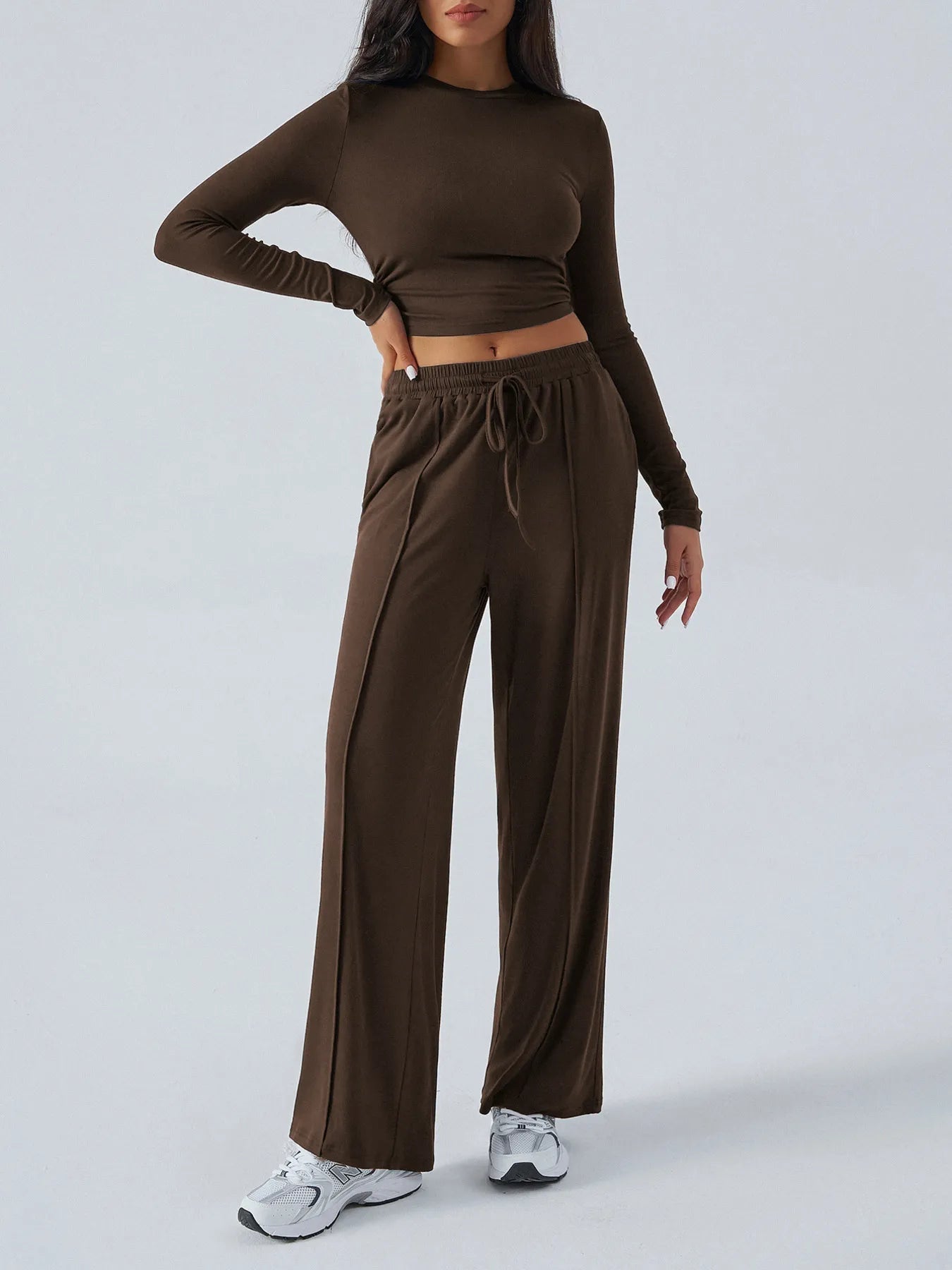 Round Neck Long Sleeve Top and Pants Set - Eco4life Clothing and Accessories