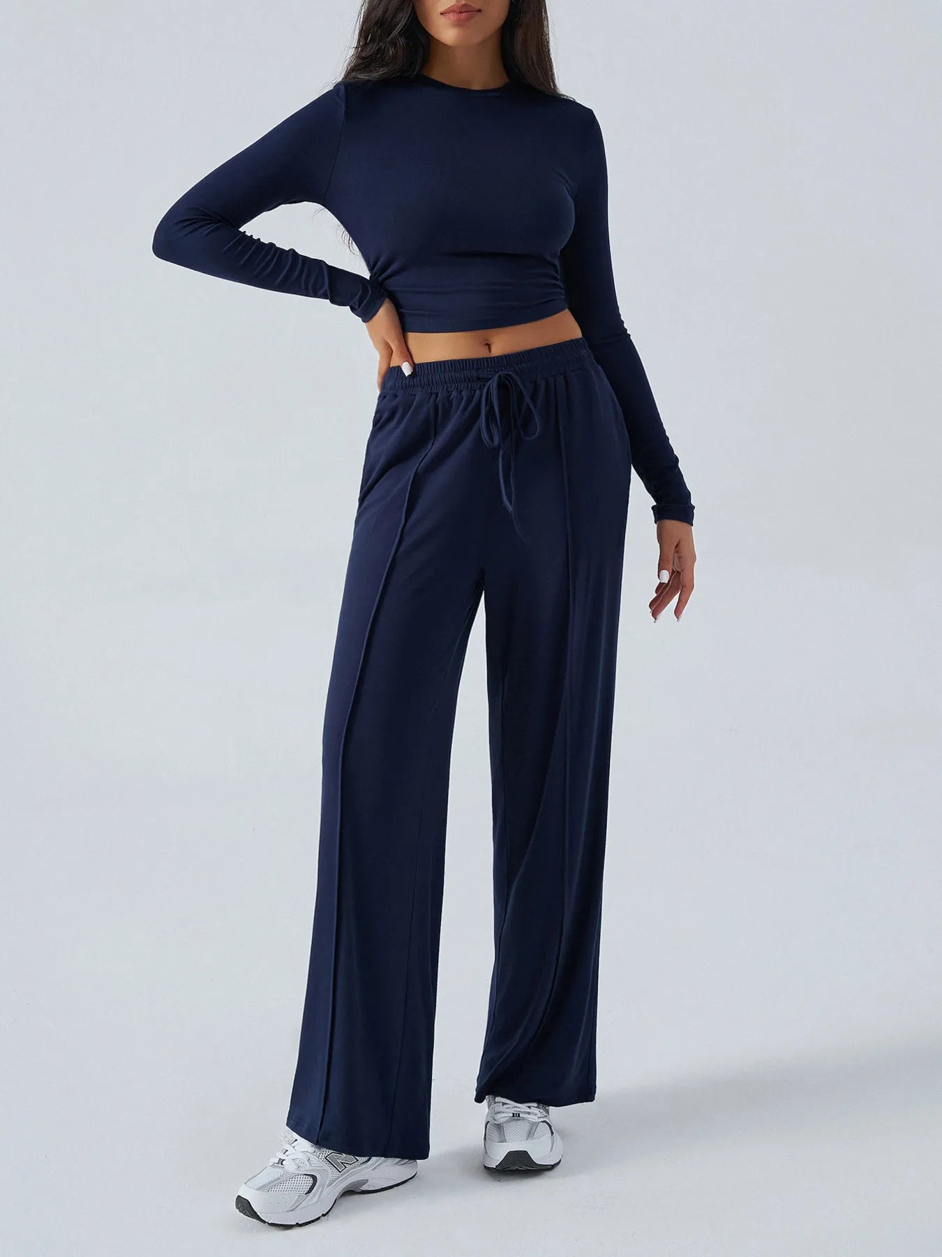 Round Neck Long Sleeve Top and Pants Set - Eco4life Clothing and Accessories