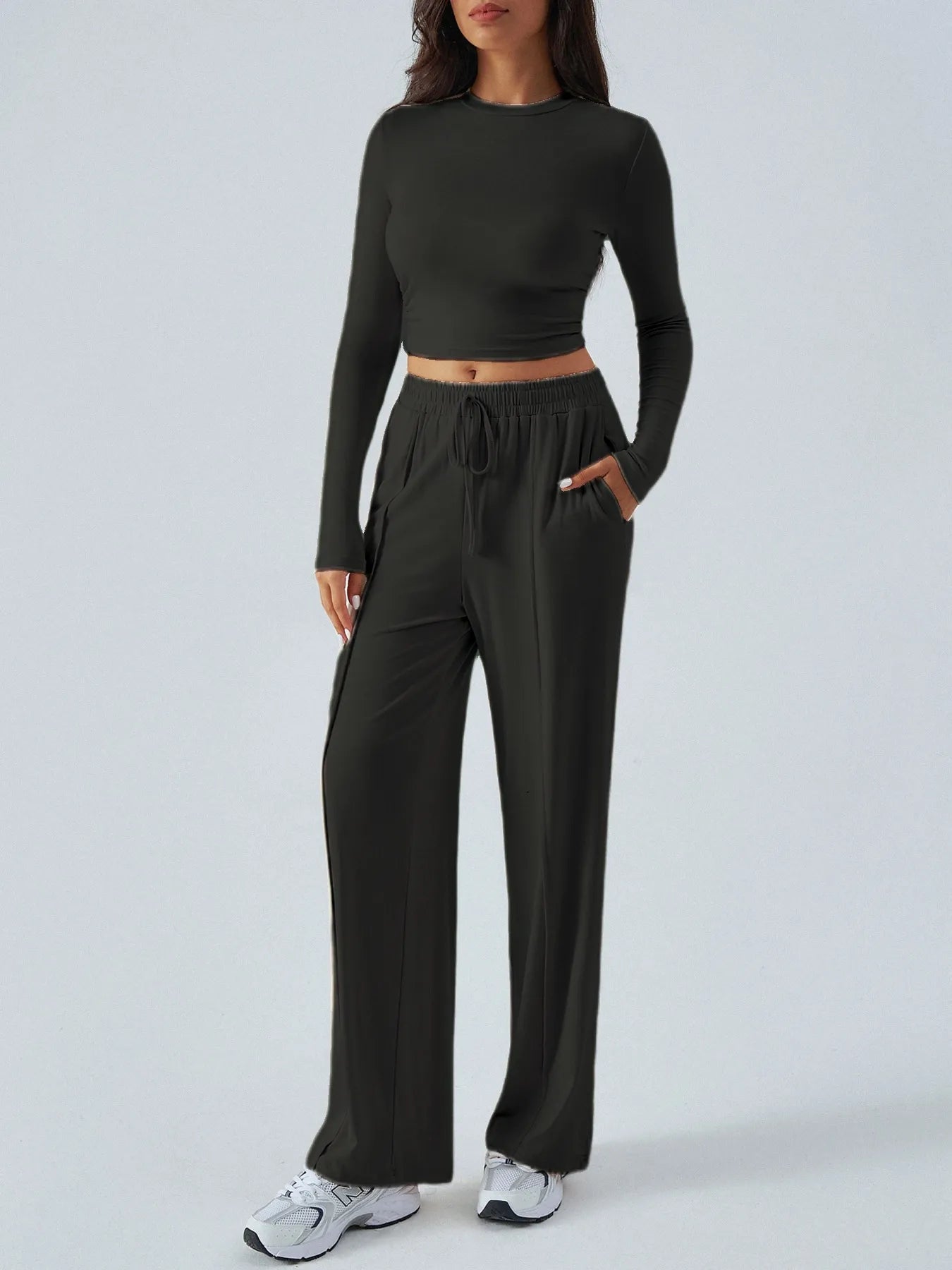 Round Neck Long Sleeve Top and Pants Set - Eco4life Clothing and Accessories