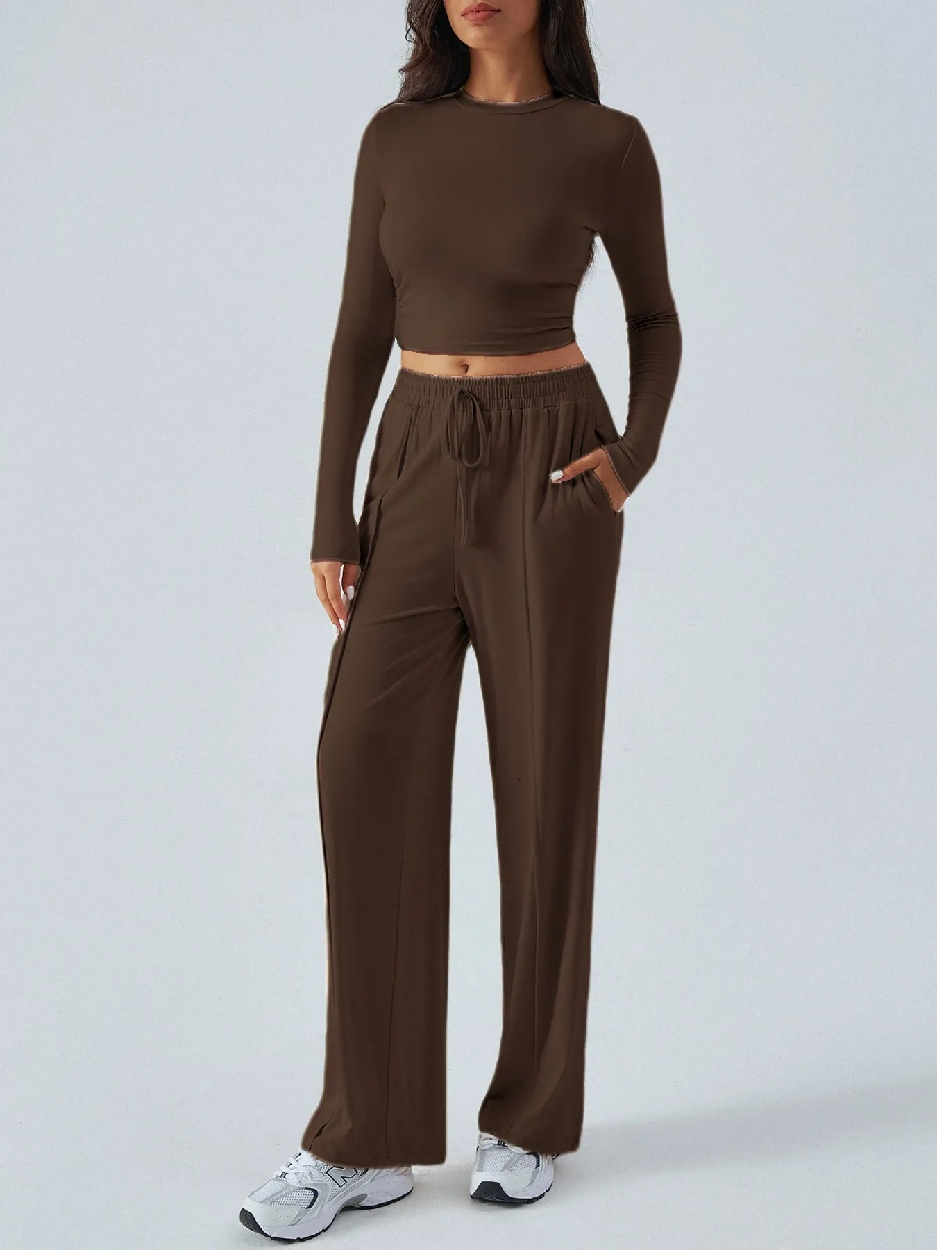 Round Neck Long Sleeve Top and Pants Set - Eco4life Clothing and Accessories