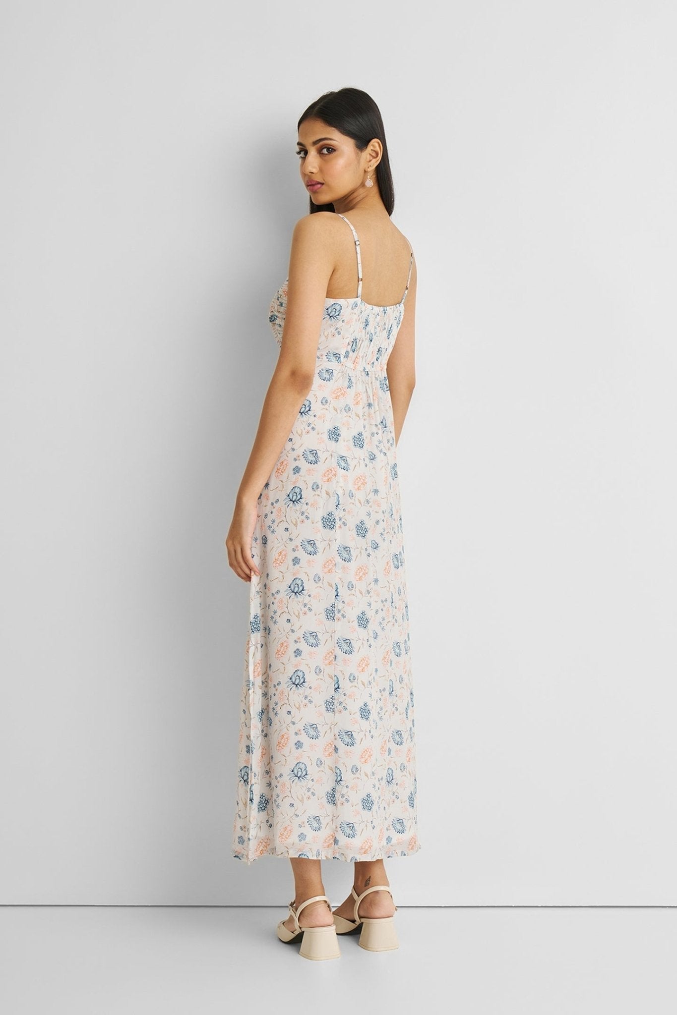 Ruched Floral Strappy Maxi Dress - Eco4life Clothing and Accessories