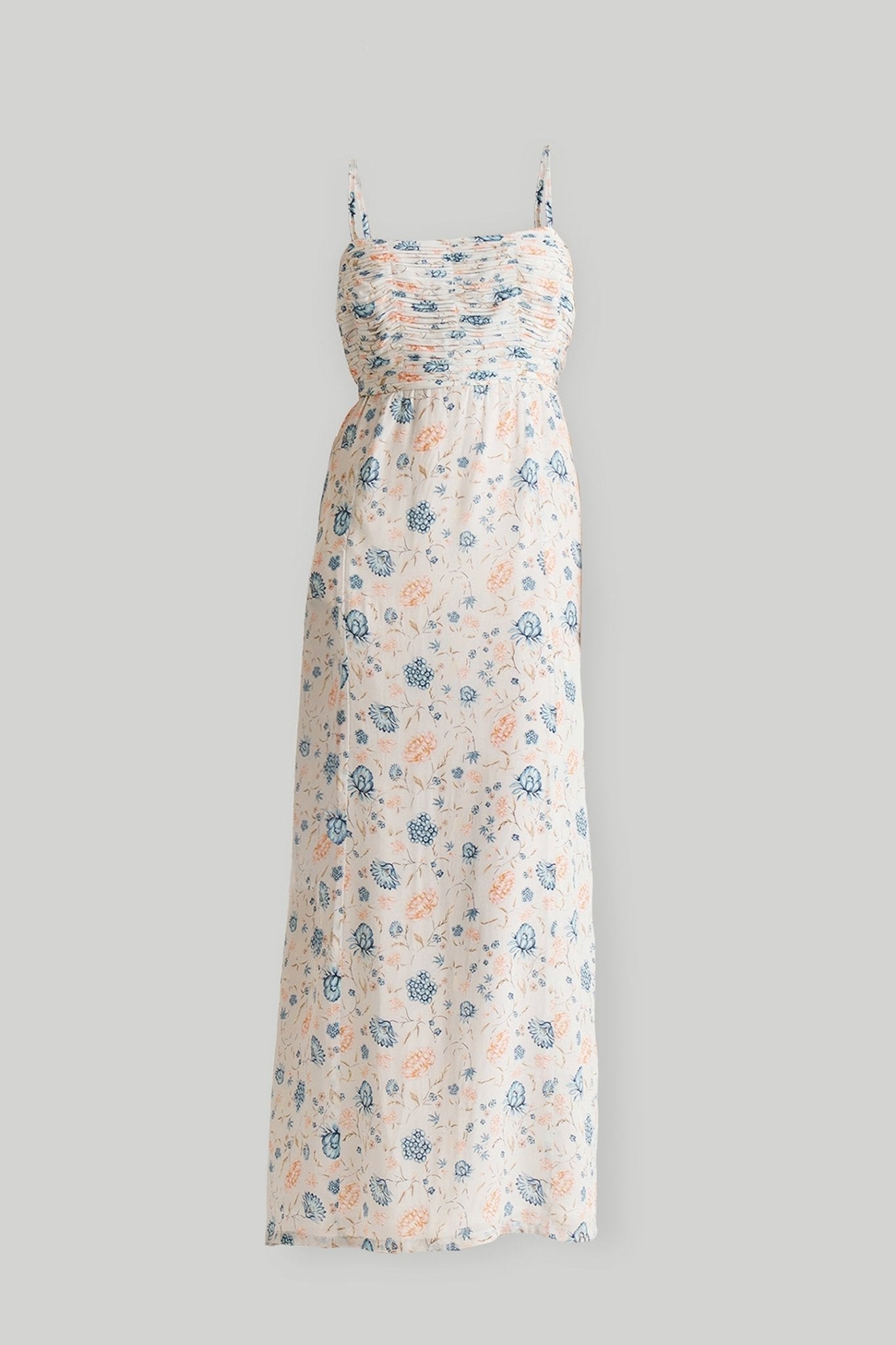 Ruched Floral Strappy Maxi Dress - Eco4life Clothing and Accessories