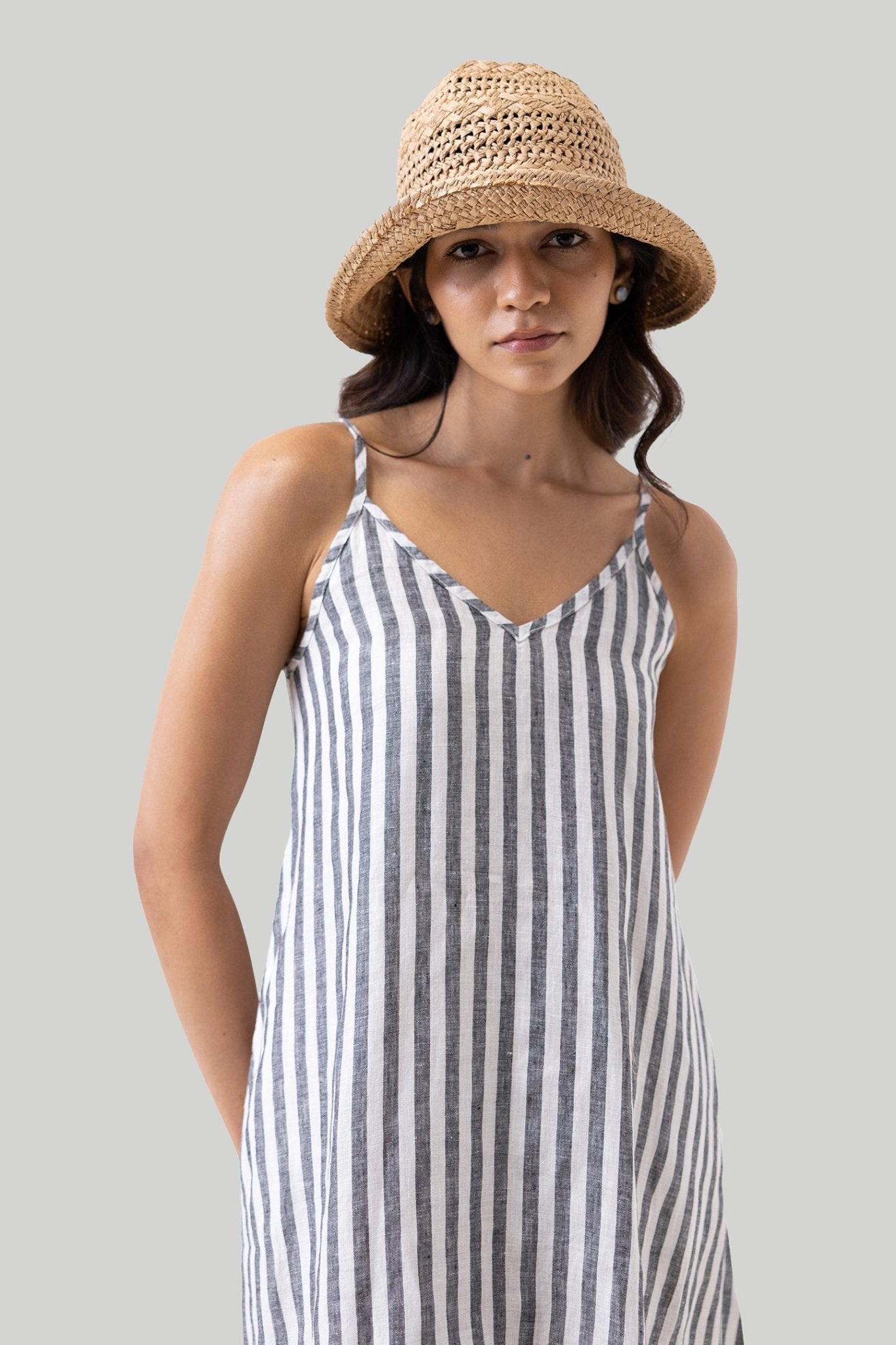 Short Tent Dress in Linen Stripes - Eco4life Clothing and Accessories