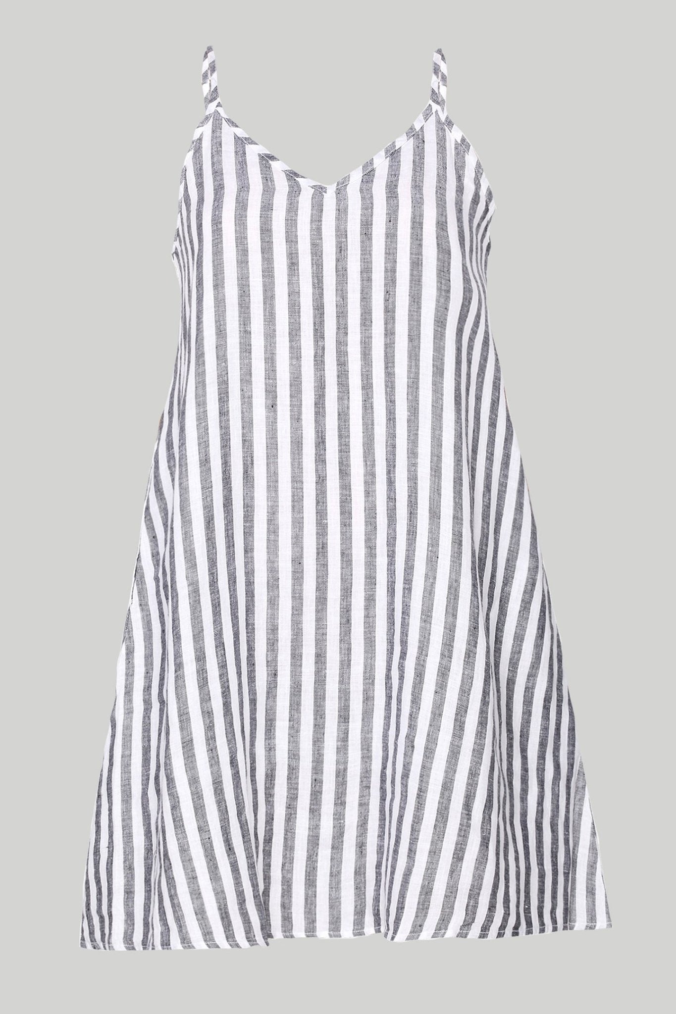 Short Tent Dress in Linen Stripes - Eco4life Clothing and Accessories