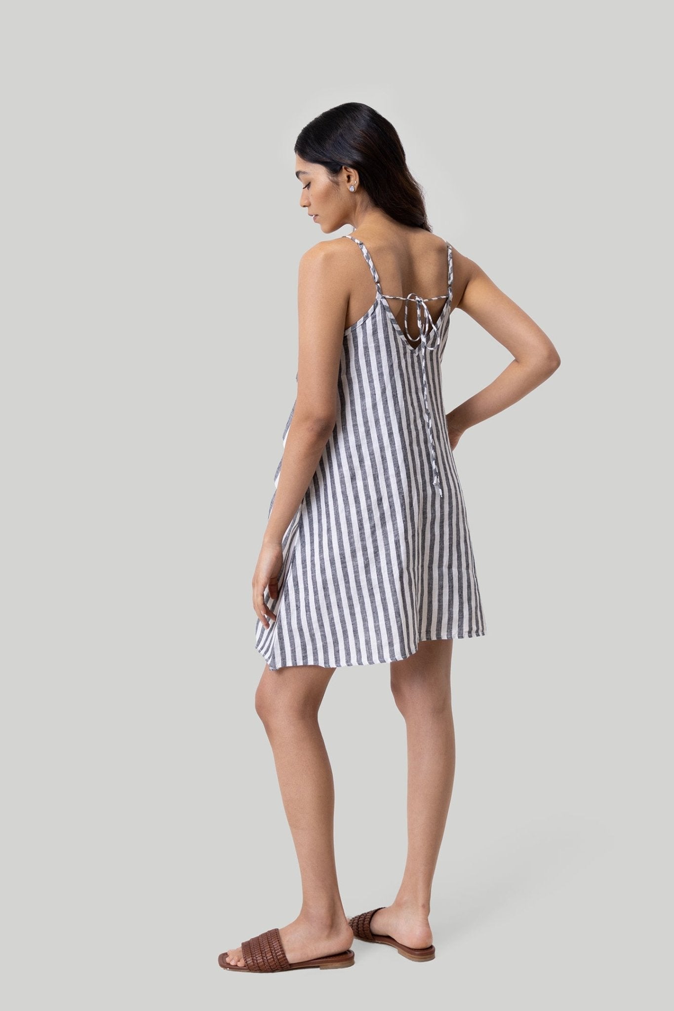 Short Tent Dress in Linen Stripes - Eco4life Clothing and Accessories