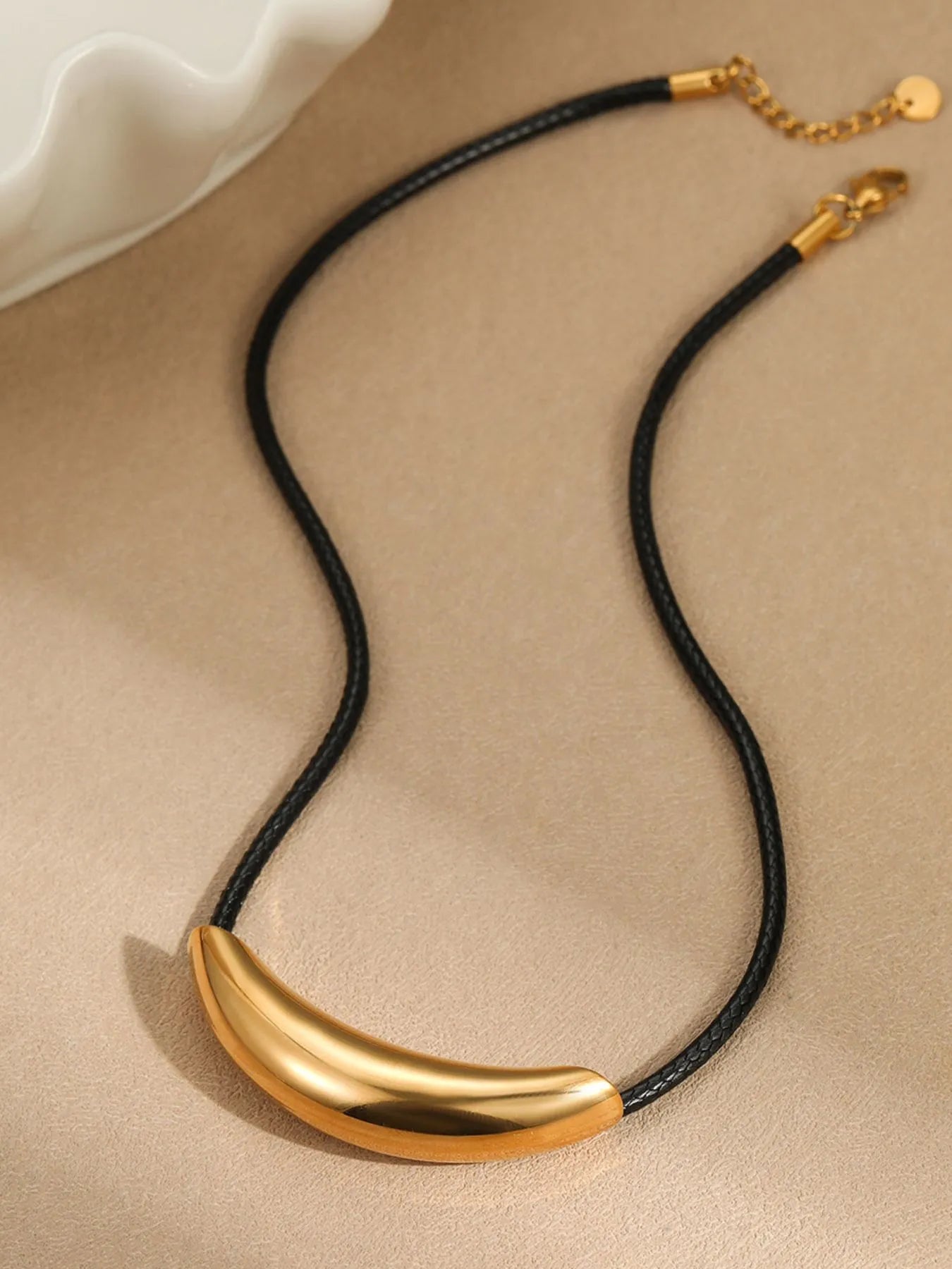 Stainless Steel Curved Bar Necklace with Leather Rope - Eco4life Clothing and Accessories