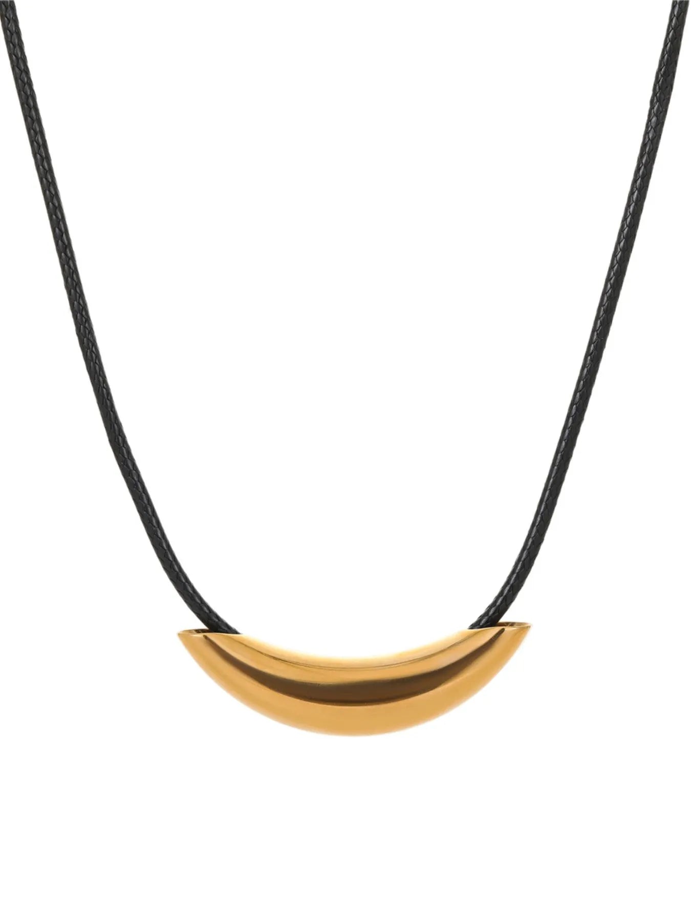 Stainless Steel Curved Bar Necklace with Leather Rope - Eco4life Clothing and Accessories
