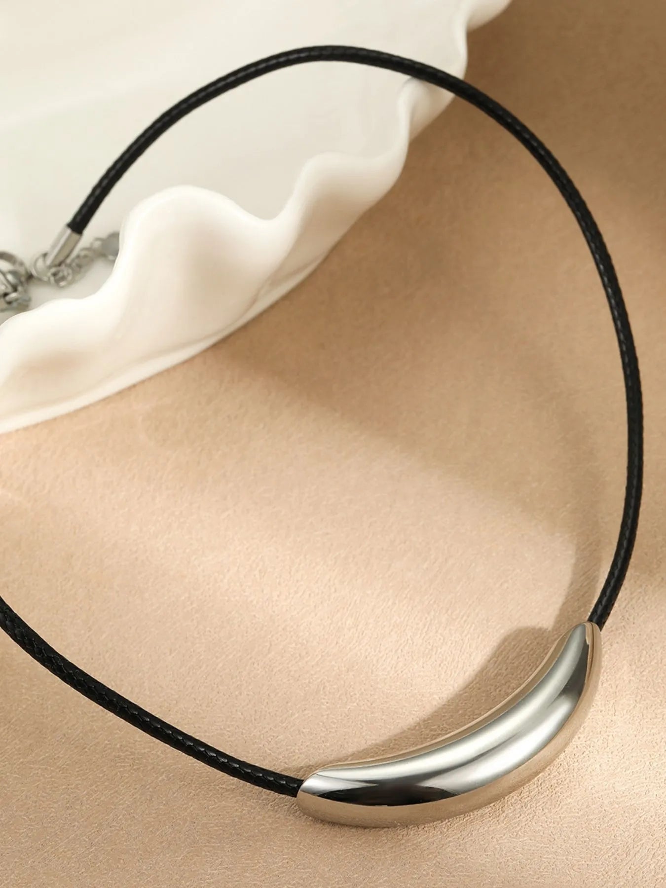 Stainless Steel Curved Bar Necklace with Leather Rope - Eco4life Clothing and Accessories
