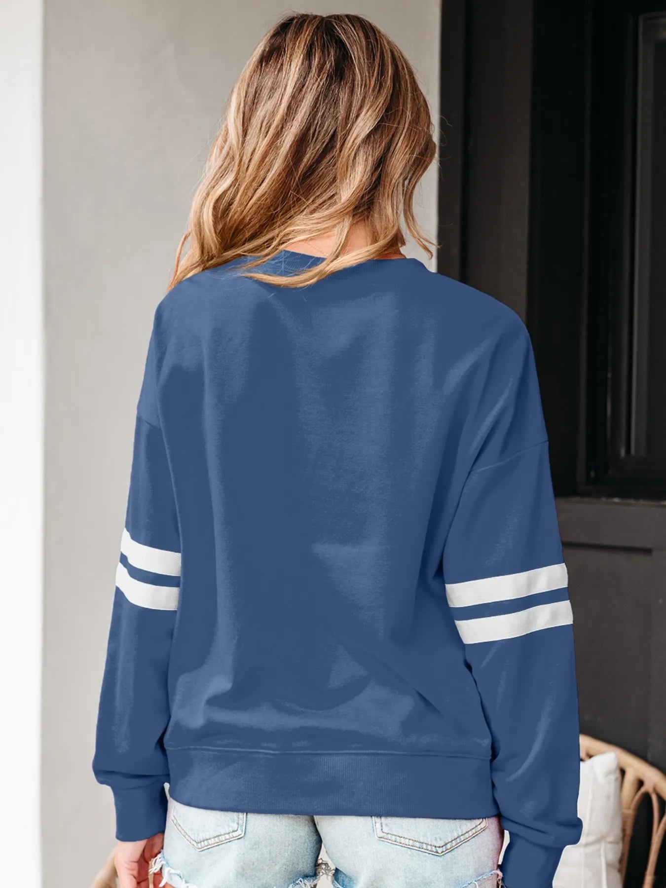Stripe Round Neck Long Sleeve Sweatshirt - Eco4life Clothing and Accessories