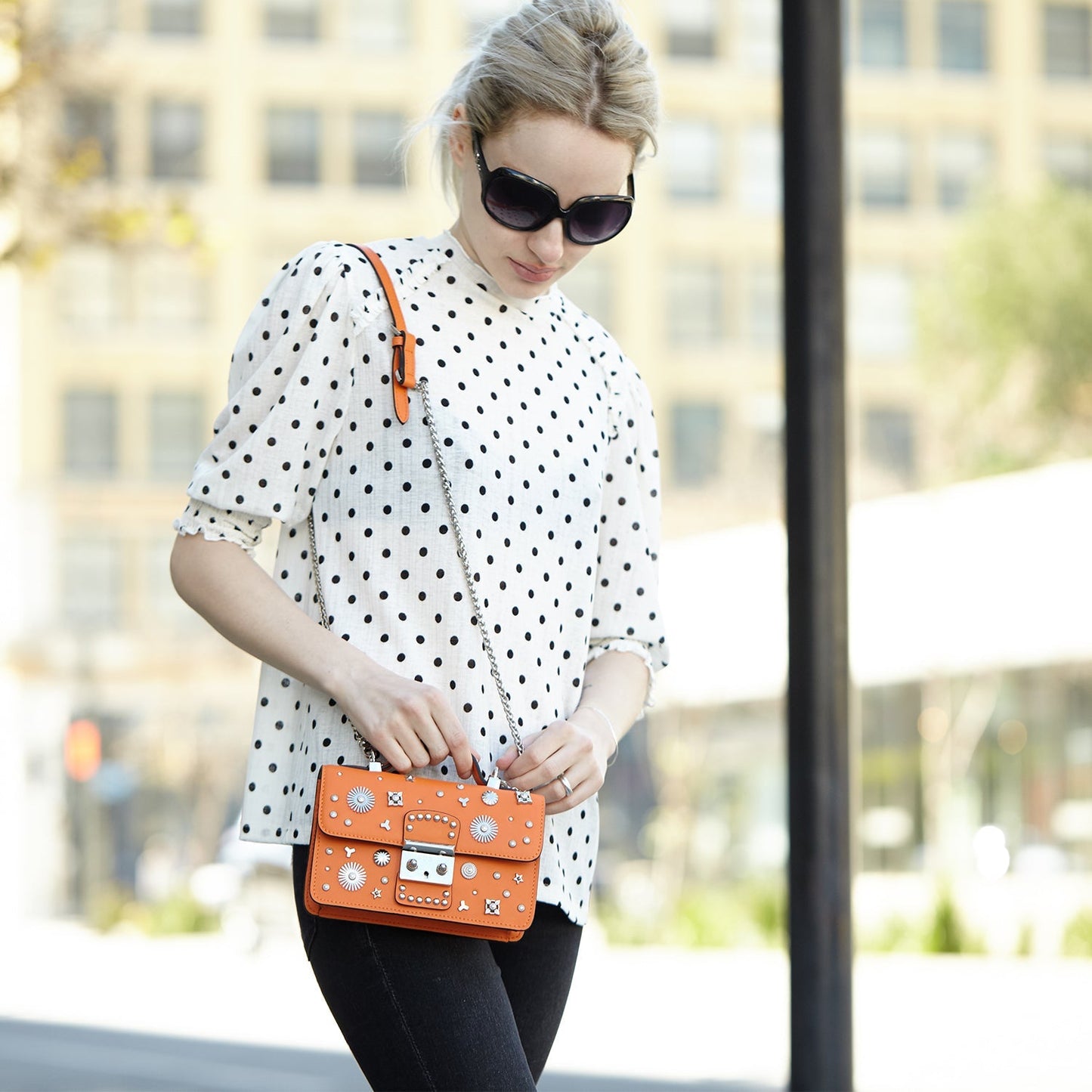 SUSU Studded Small Leather Crossbody Bag Orange Purse Cute Handbag Women's Handbag - Eco4life Clothing and Accessories