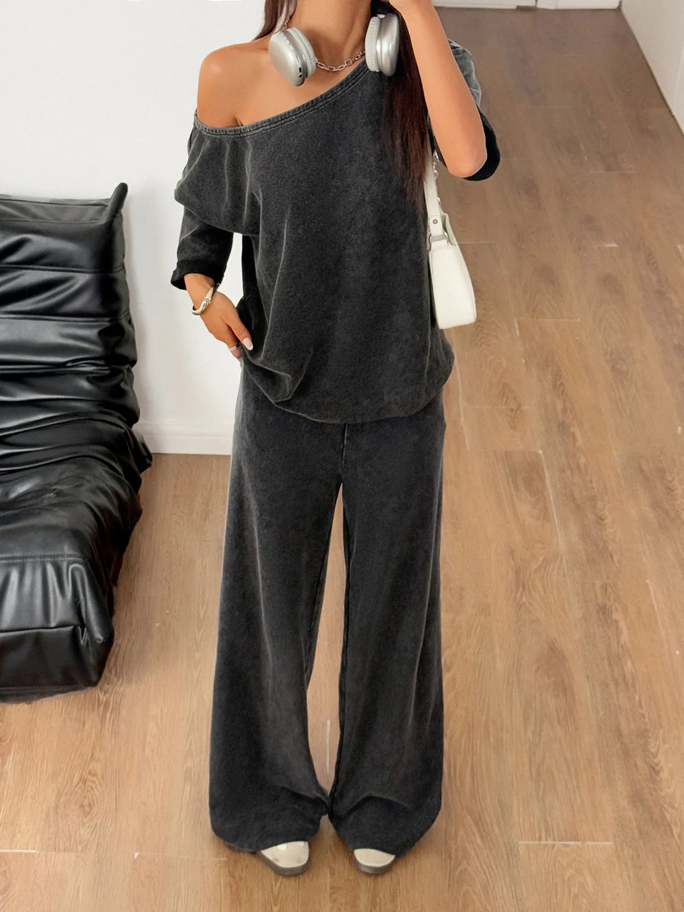 Washed Boat Neck T-Shirt and Pants Set - Eco4life Clothing and Accessories