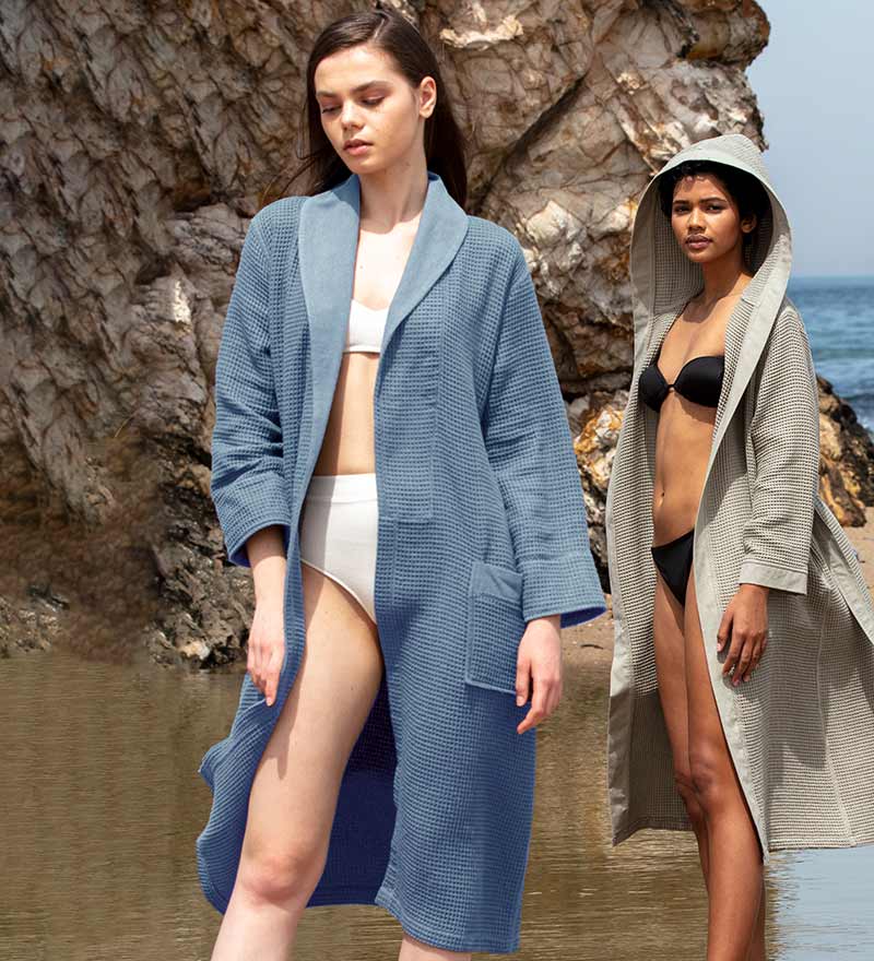 Women's Full Length Lightweight Waffle Spa Robe with Shawl Collar - Eco4life Clothing and Accessories
