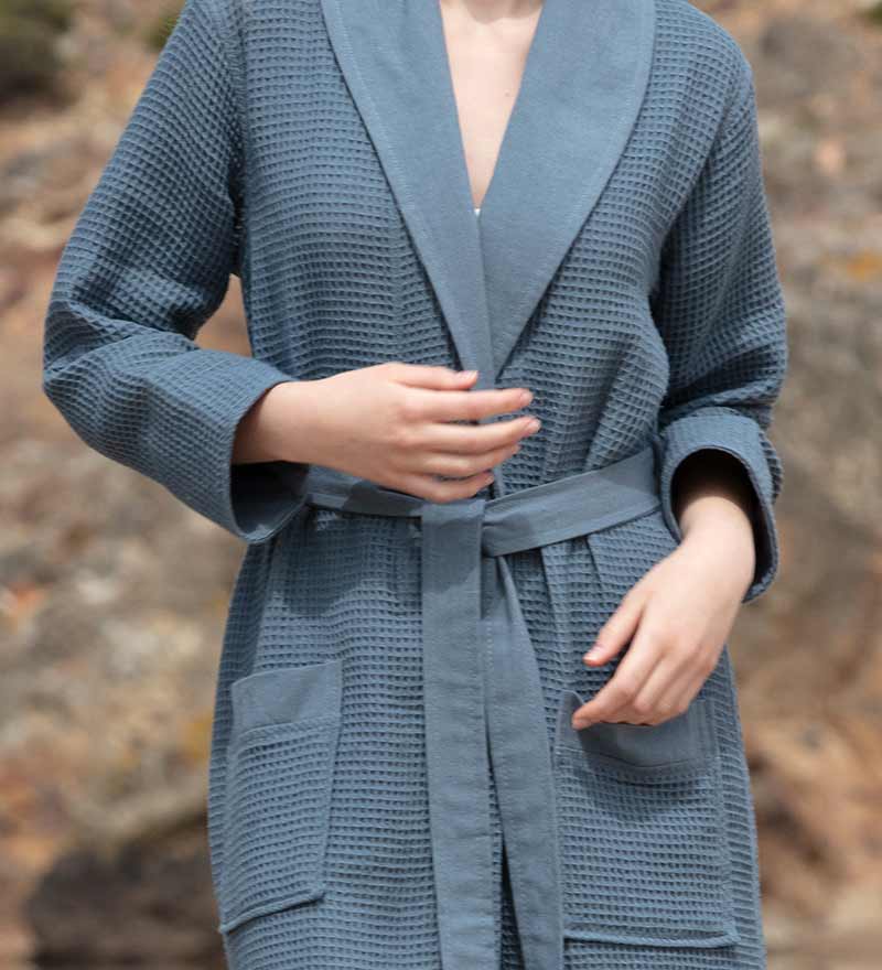 Women's Full Length Lightweight Waffle Spa Robe with Shawl Collar - Eco4life Clothing and Accessories