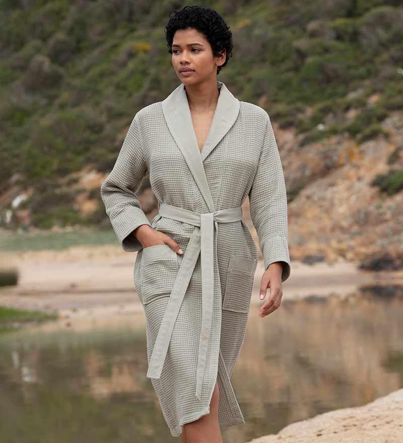 Women's Full Length Lightweight Waffle Spa Robe with Shawl Collar - Eco4life Clothing and Accessories