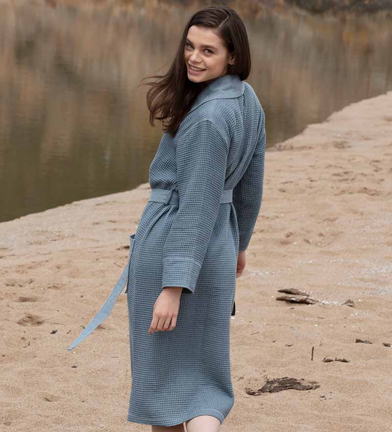 Women's Full Length Lightweight Waffle Spa Robe with Shawl Collar - Eco4life Clothing and Accessories