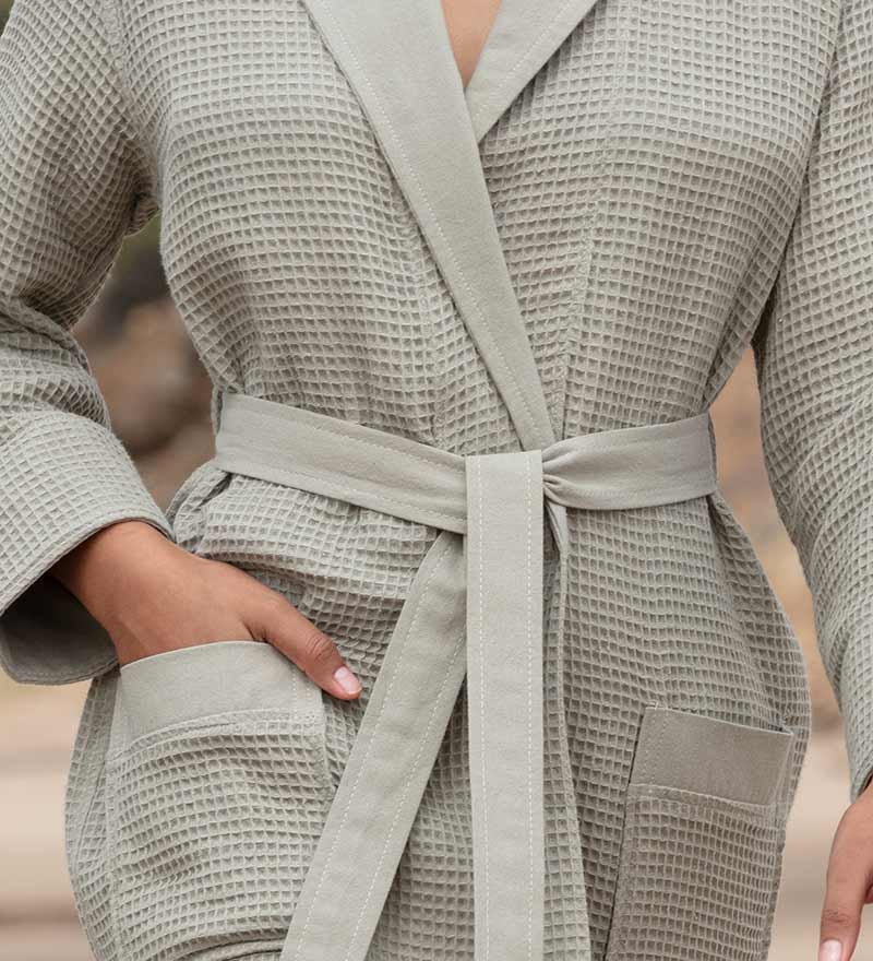 Women's Full Length Lightweight Waffle Spa Robe with Shawl Collar - Eco4life Clothing and Accessories