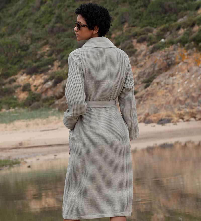 Women's Full Length Lightweight Waffle Spa Robe with Shawl Collar - Eco4life Clothing and Accessories