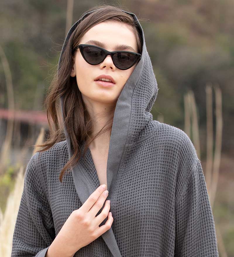 Women's Hooded Turkish Cotton Waffle Robe - Eco4life Clothing and Accessories