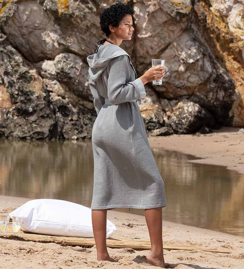 Women's Hooded Turkish Cotton Waffle Robe - Eco4life Clothing and Accessories