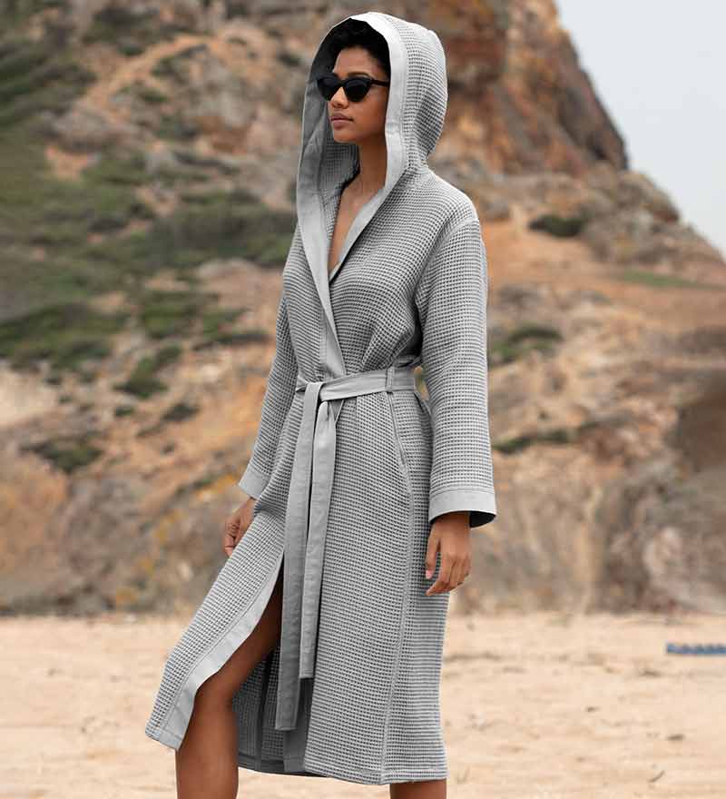 Women's Hooded Turkish Cotton Waffle Robe - Eco4life Clothing and Accessories