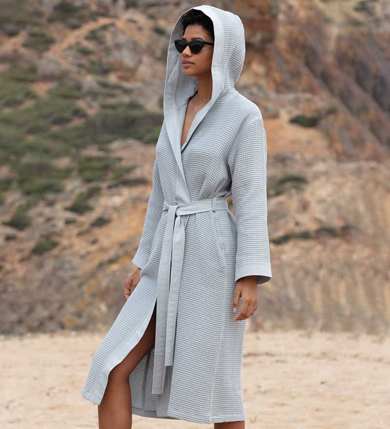Women's Hooded Turkish Cotton Waffle Robe - Eco4life Clothing and Accessories