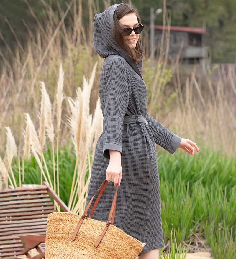 Women's Hooded Turkish Cotton Waffle Robe - Eco4life Clothing and Accessories