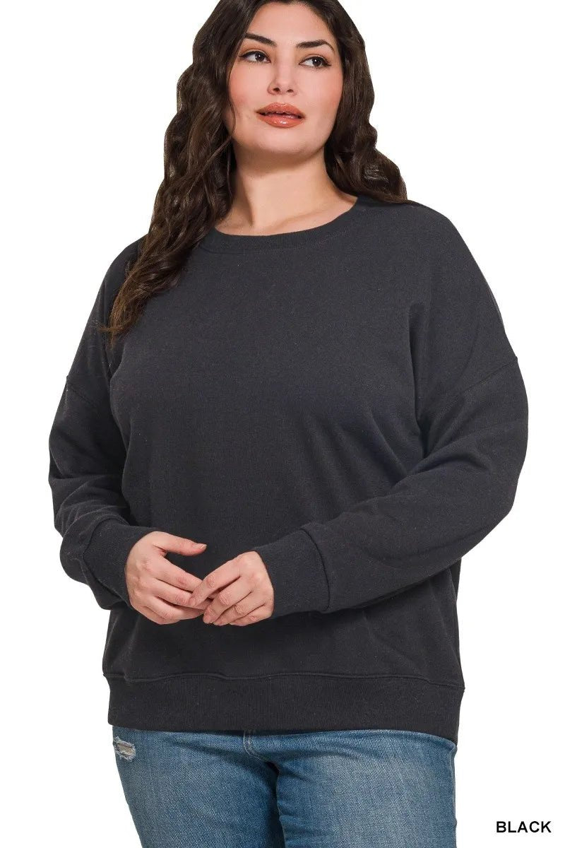 Zenana Full Size Fleece Drop Shoulder Sweatshirt Plus Size - Eco4life Clothing and Accessories