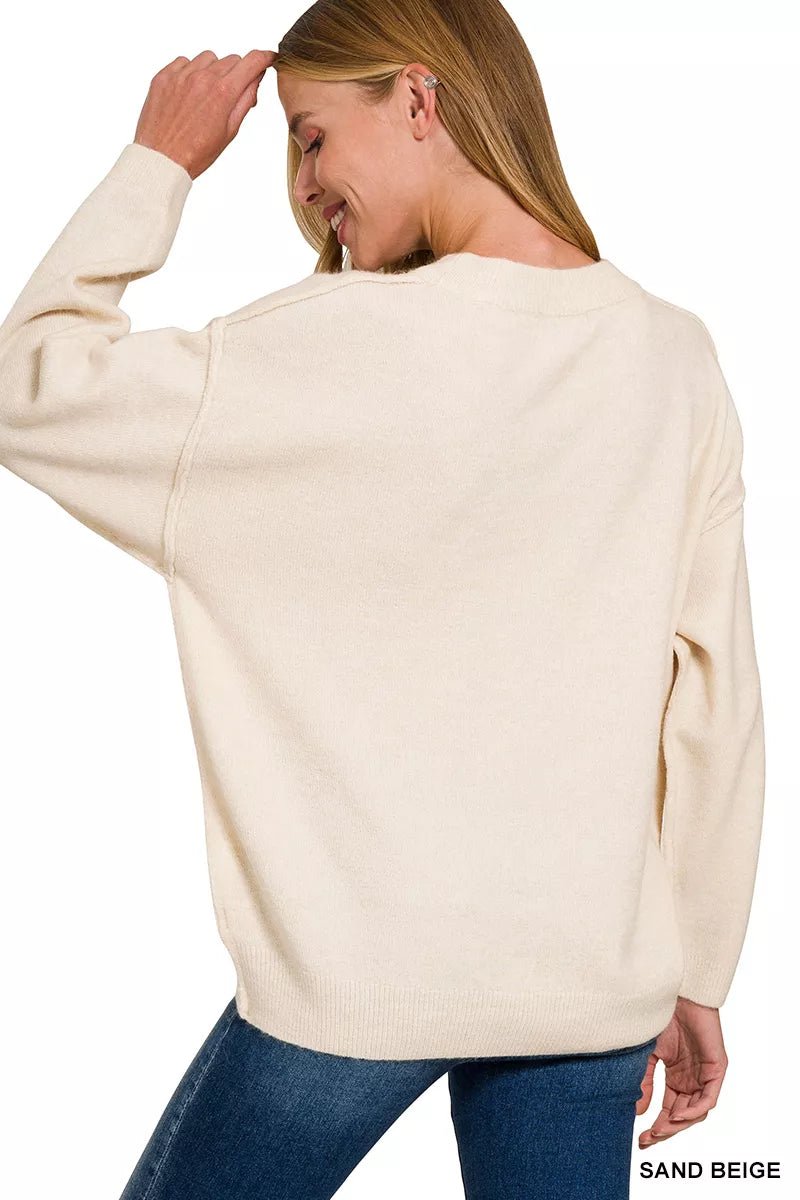 Zenana Melange Front Seam Round - Neck Sweater - Eco4life Clothing and Accessories