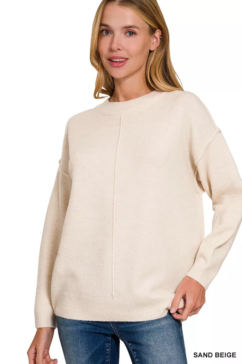 Zenana Melange Front Seam Round - Neck Sweater - Eco4life Clothing and Accessories