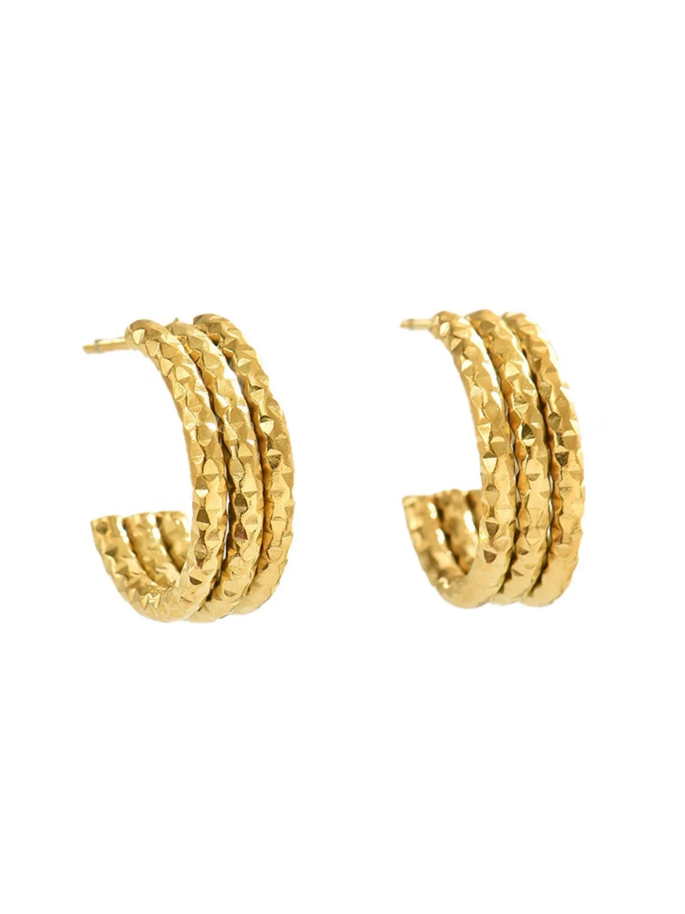 18K Gold - Plated Textured Triple Band Hoop Earrings - Eco4life Clothing and Accessories