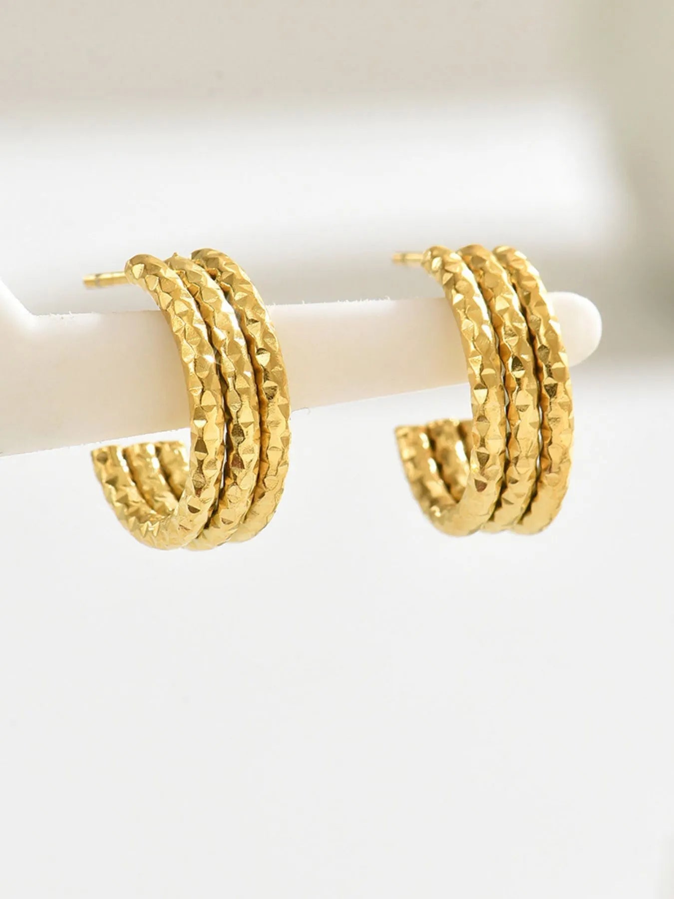 18K Gold - Plated Textured Triple Band Hoop Earrings - Eco4life Clothing and Accessories