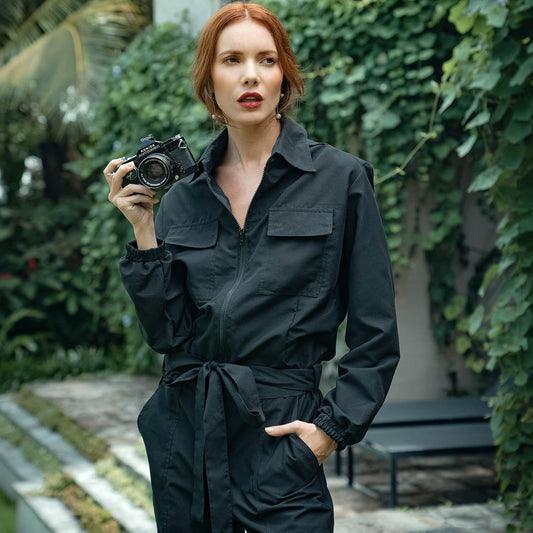 Amelia Recycled Travel Jumpsuit, in Black - Eco4life Clothing and Accessories