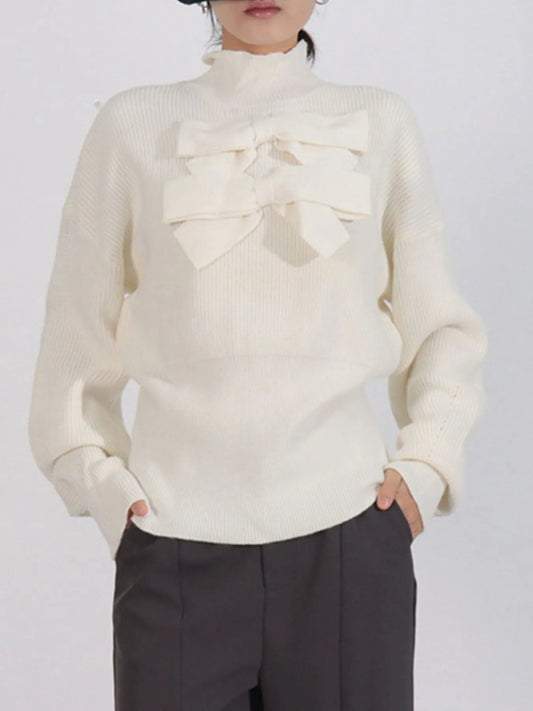 Bow Front Turtleneck Long Sleeve Sweater - Eco4life Clothing and Accessories
