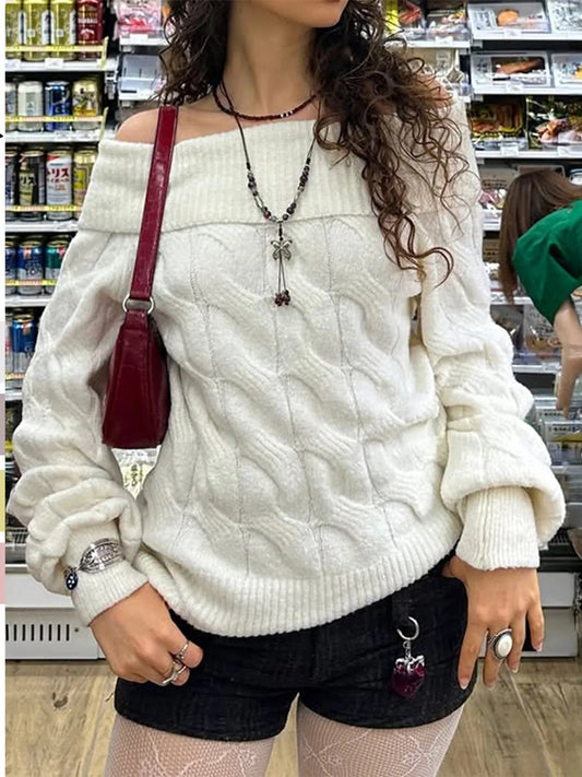 Cable Knit Off - Shoulder Sweater - Eco4life Clothing and Accessories