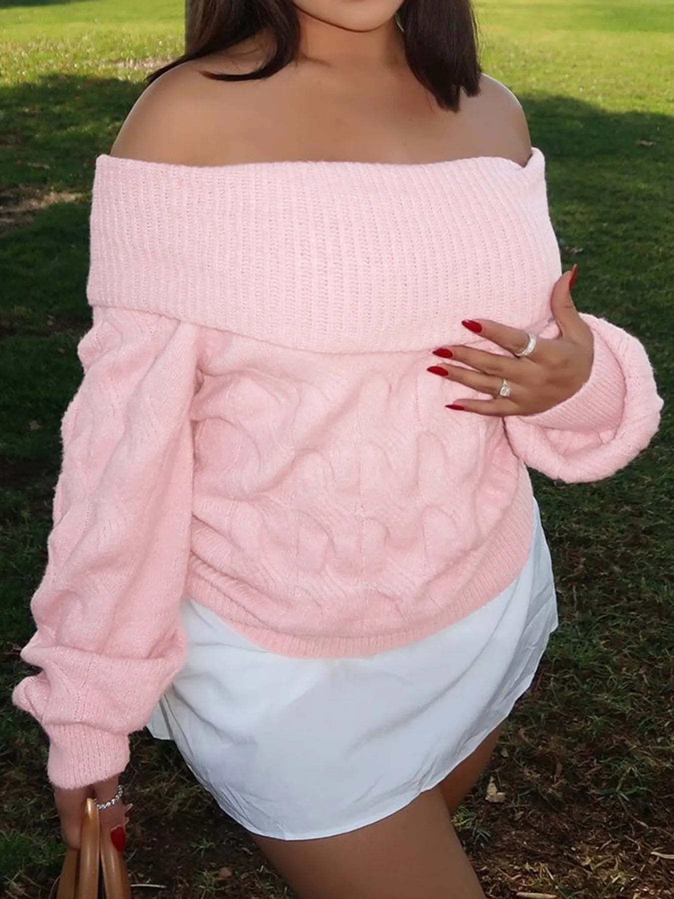 Cable Knit Off - Shoulder Sweater - Eco4life Clothing and Accessories