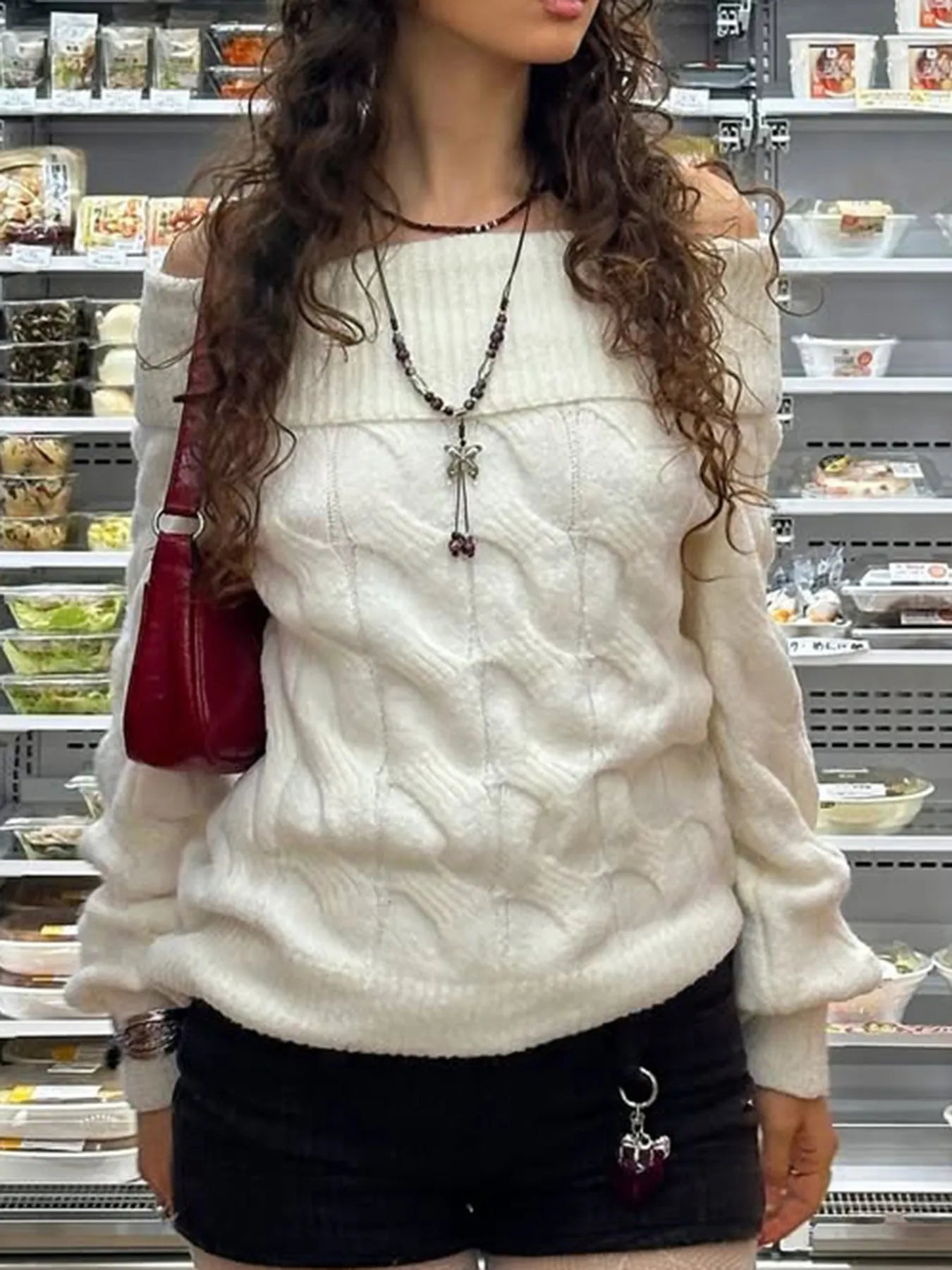 Cable Knit Off - Shoulder Sweater - Eco4life Clothing and Accessories