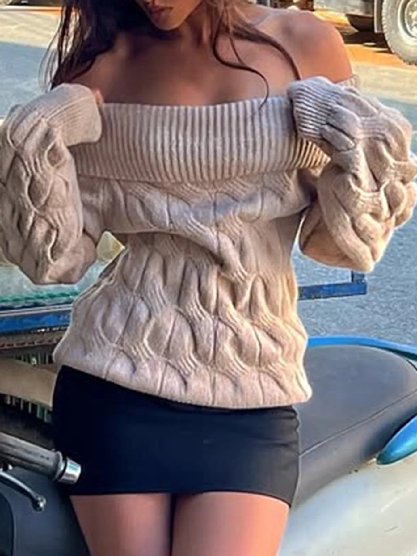 Cable Knit Off - Shoulder Sweater - Eco4life Clothing and Accessories