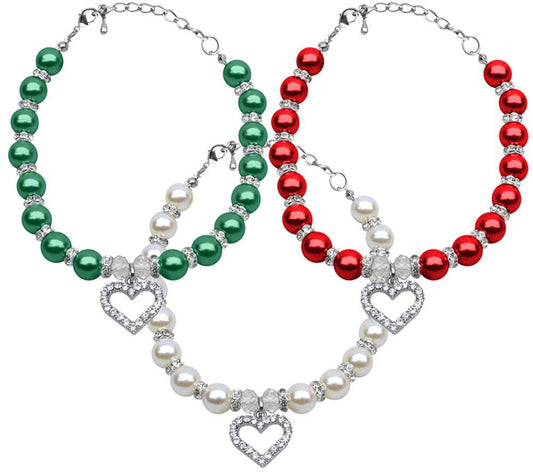 Christmas Heart & Pearl Dog, Cat and Pet Necklaces - Eco4life Clothing and Accessories