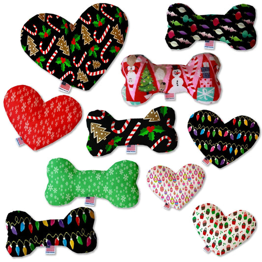 Christmas Pet and Dog Plush Heart or Bone Toy, "Candy Cane Lane Group" (Available in different sizes and 8 different patterns!) - Eco4life Clothing and Accessories