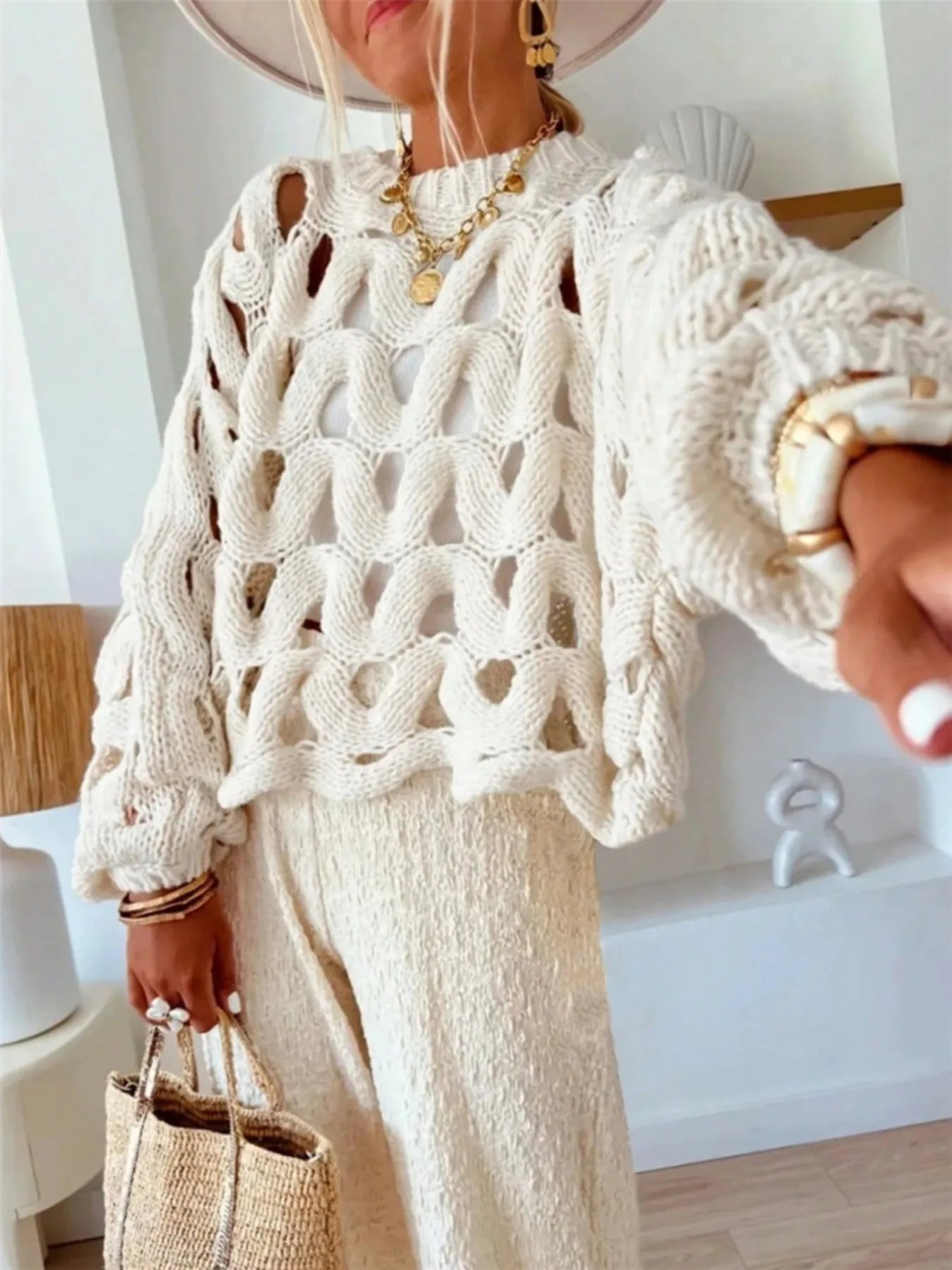 Chunky Cable Knit Hollow Out Sweater - Eco4life Clothing and Accessories
